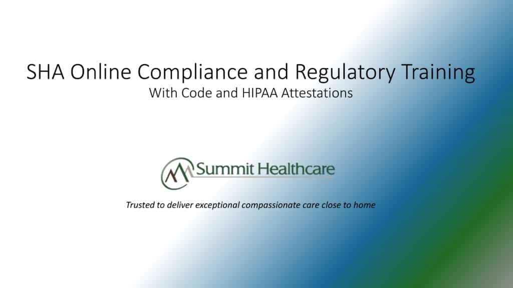 SHA Online Compliance and Regulatory Training with Code and HIPAA Attestations pdf Sept 2022 1